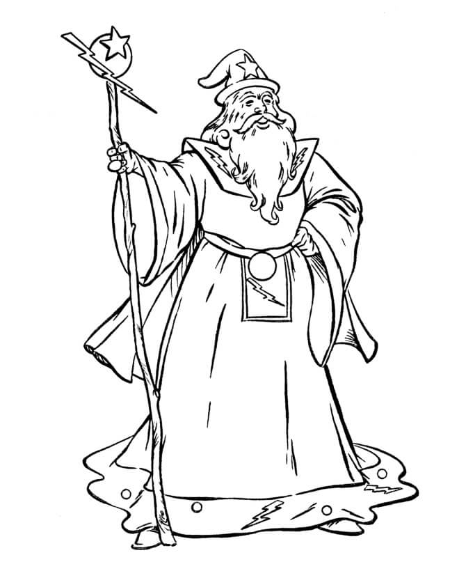 Dibujo de Viejo Mago Sonriendo para Colorear