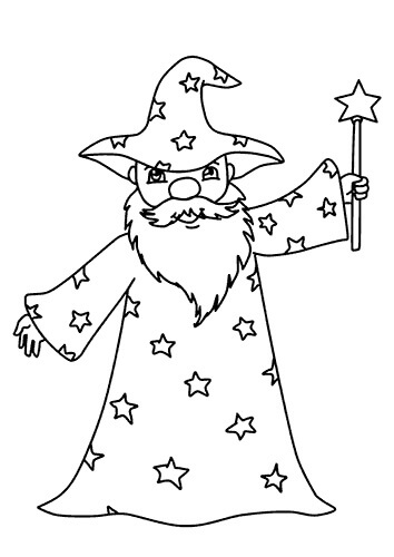 Dibujo de Viejo Mago y Estrella para Colorear