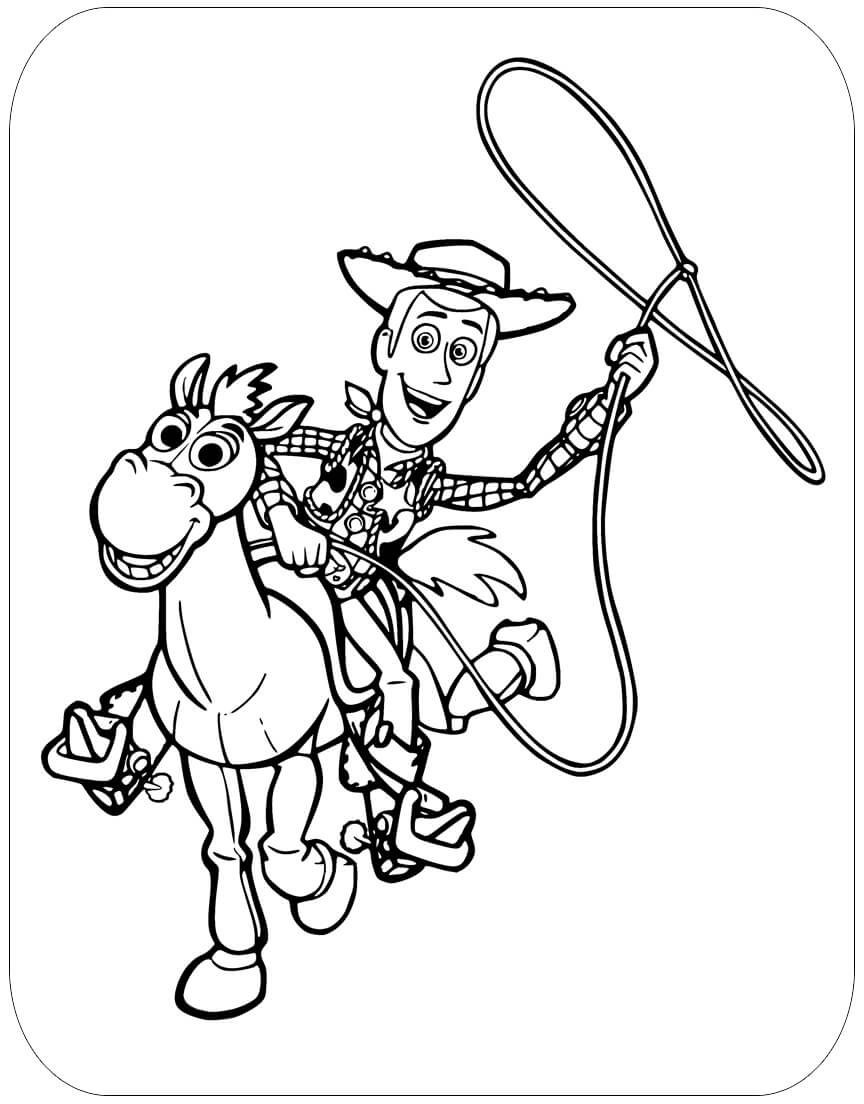 Dibujo de Woody Montando Bullseye 1 para Colorear