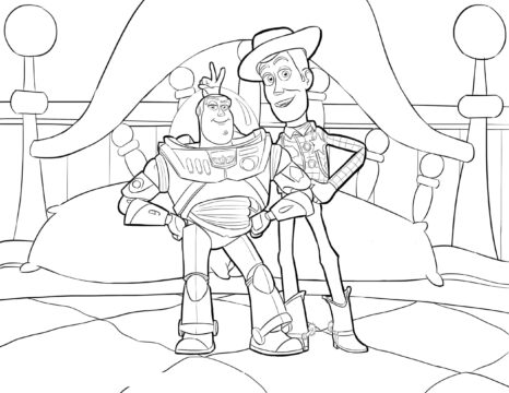 Dibujo de Woody y Buzz en Casa Scaled para Colorear