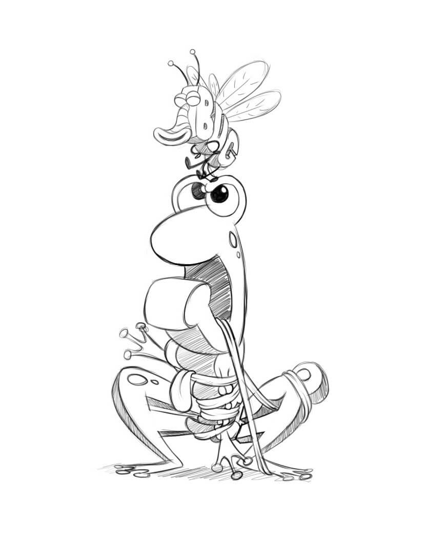 Dibujo de Insecto en la Cabeza de la Rana para Colorear