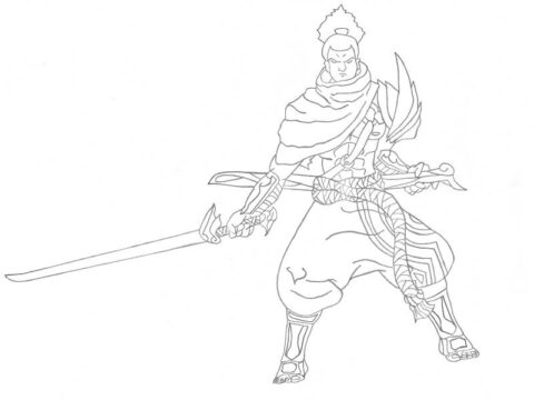 Dibujo de Yasuo y Espada para Colorear