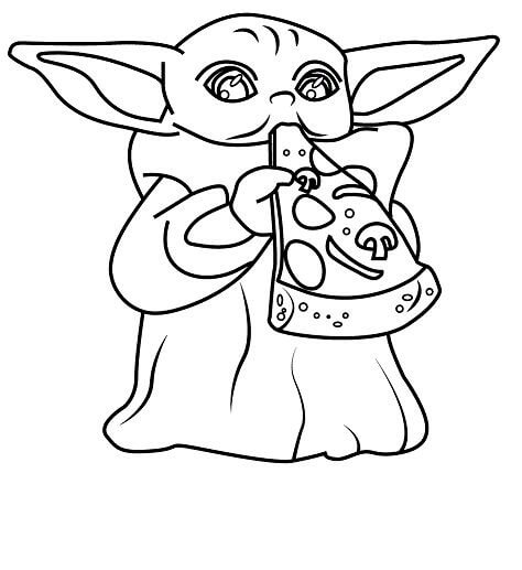 Dibujo de Baby Yoda Comiendo Pizza para Colorear