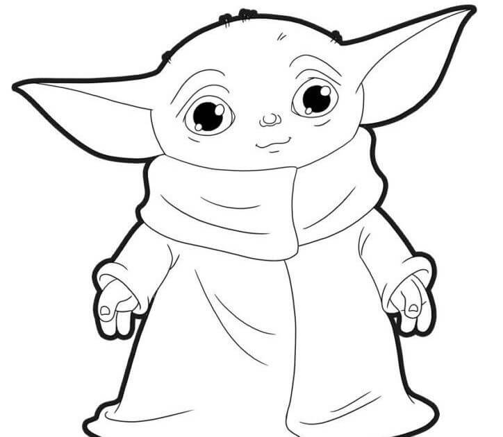 Dibujo de Baby Yoda Sonriendo para Colorear