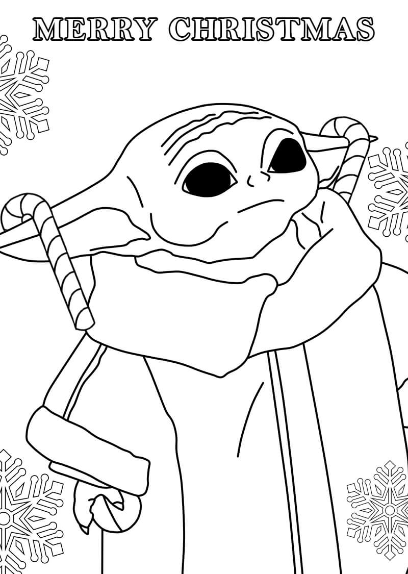 Dibujo de Baby Yoda en Navidad para Colorear