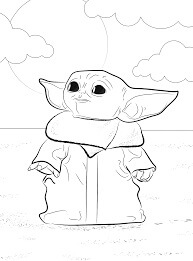 Dibujo de Baby Yoda en la Playa para Colorear