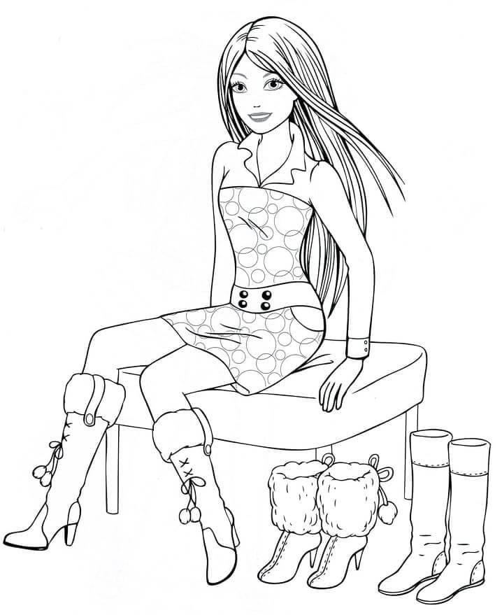 Dibujo de Niña con Tres Zapatos para Colorear