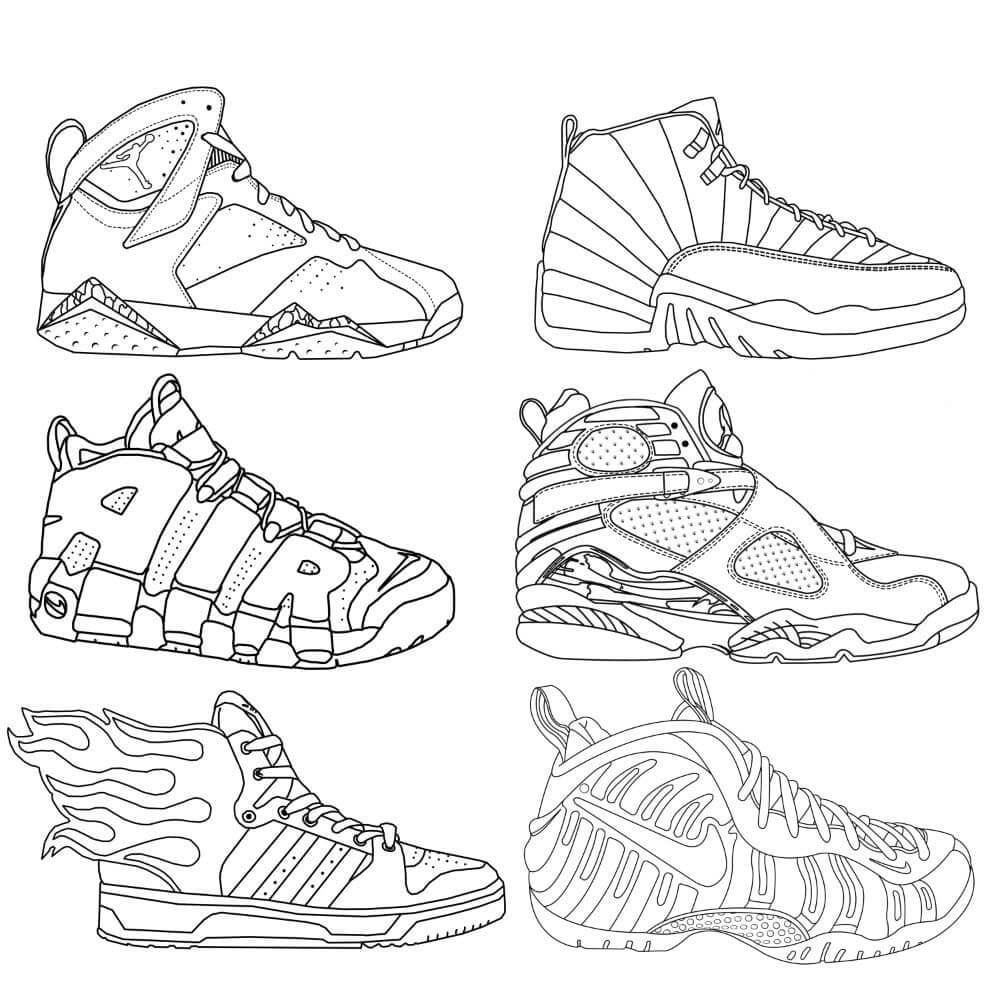 Dibujo de Seis Zapatillas para Colorear