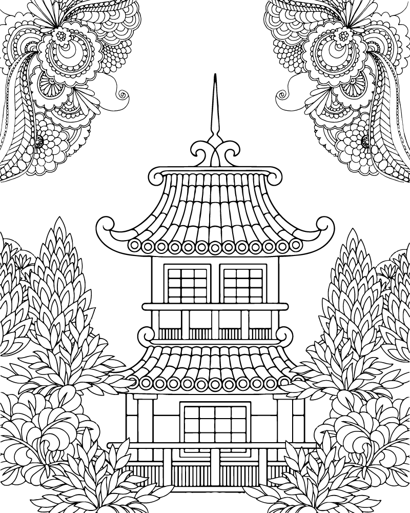 Dibujo de Chinese Zen House Coloring Page para Colorear