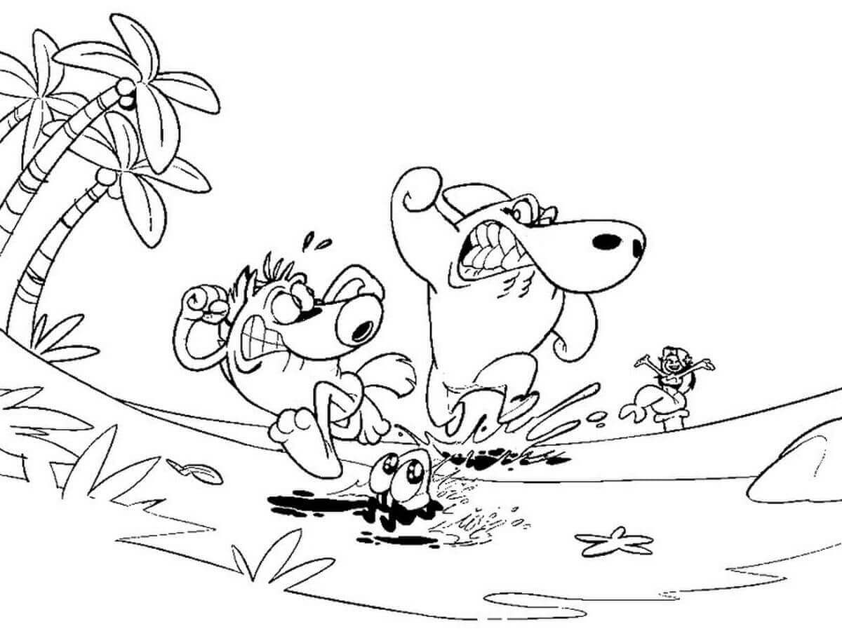 Dibujo de Sharko Persiguiendo a Zig para Colorear
