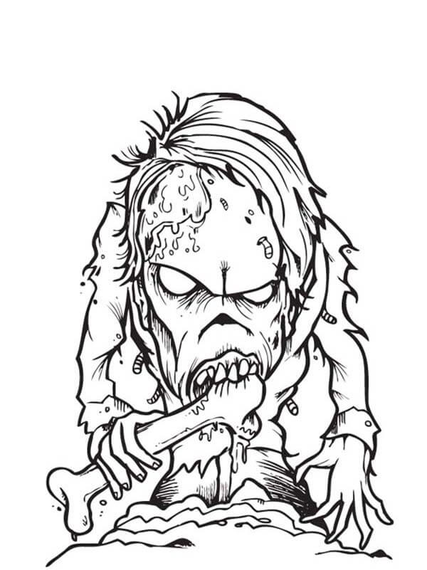Dibujo de Zombi Comiendo Hueso para Colorear