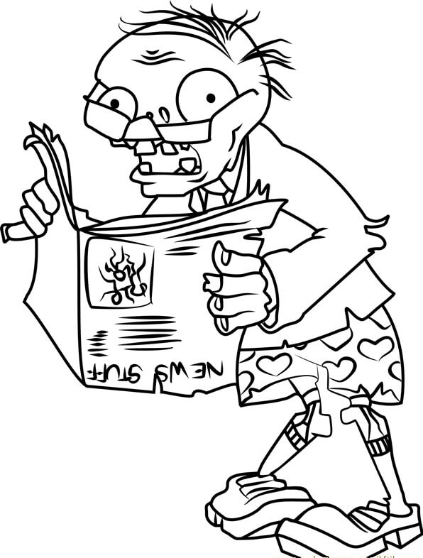 Dibujo de Zombi Lee el Periodico para Colorear