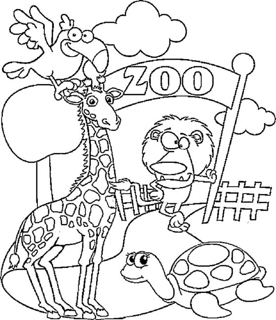 Dibujo de Animales Divertidos en el zoológico para Colorear