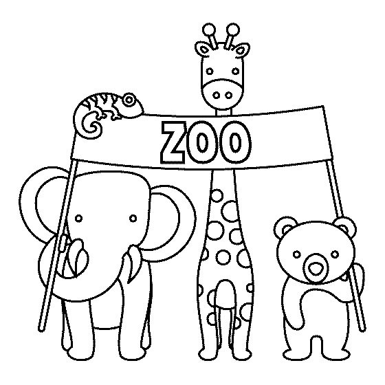 Dibujo de Cuatro Animales en el zoológico para Colorear