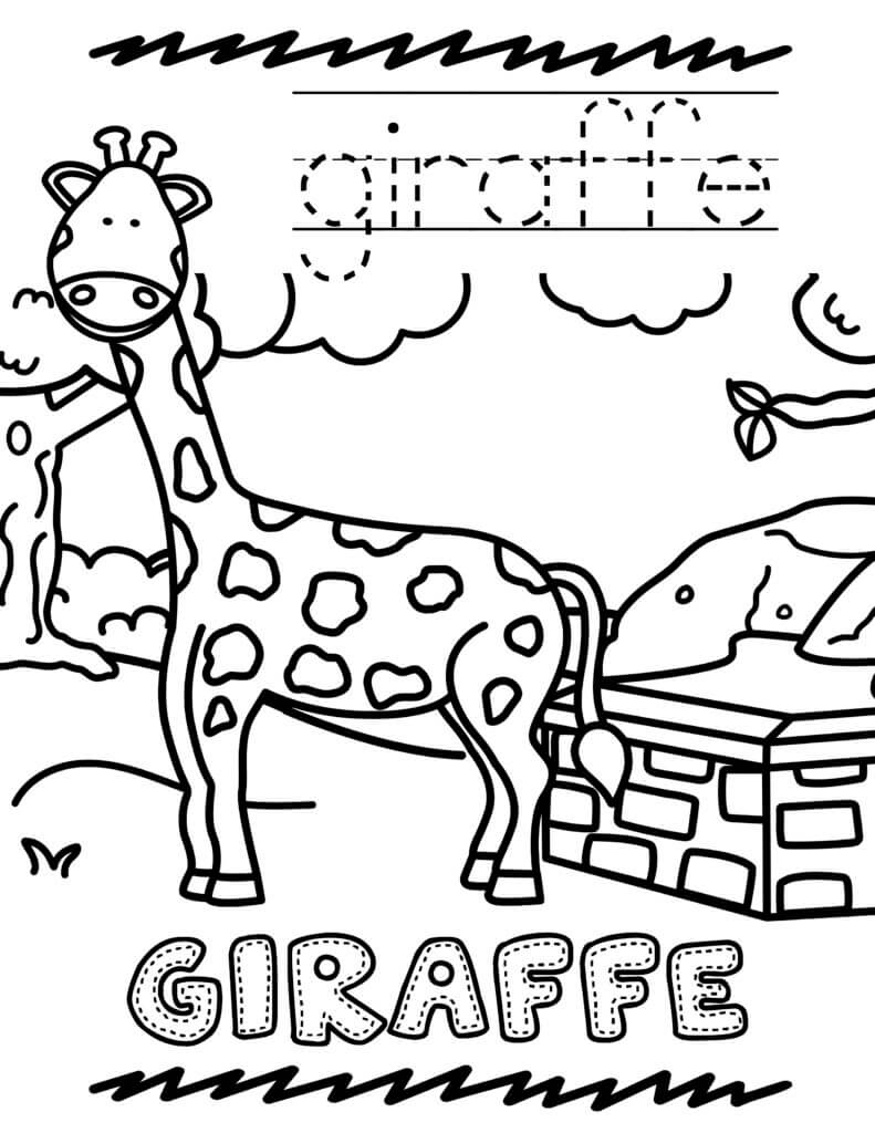 Dibujo de Jirafa en el zoológico para Colorear