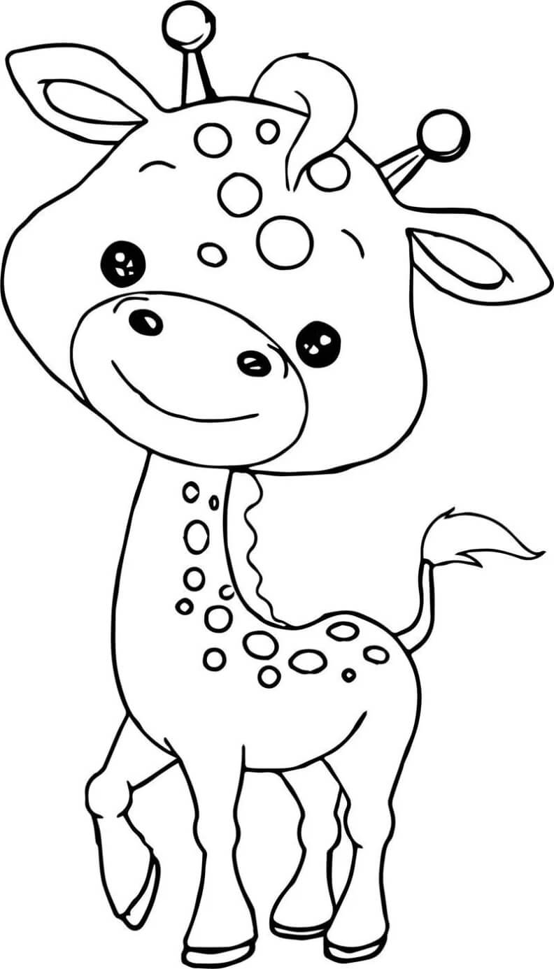 Dibujo de Jirafa Sonriente en el zoológico para Colorear
