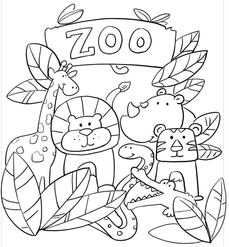 Dibujo de Zoológico de Dibujos Animados para Colorear