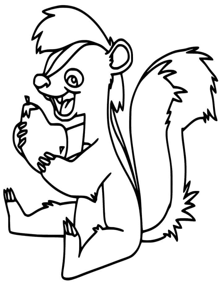 Dibujo de Mofeta Sentado y Comiendo para Colorear
