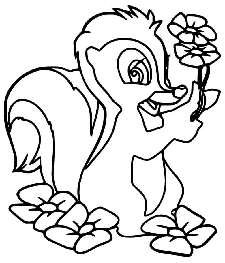 Dibujo de Mofeta y Flor para Colorear