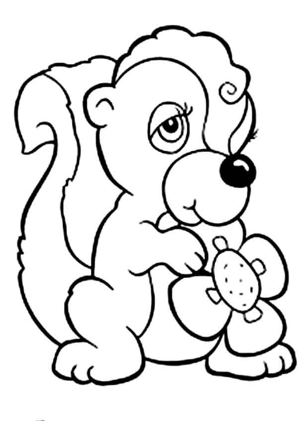 Dibujo de Skunk Comiendo Flor para Colorear